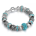 Fashion Accessories Free Shipping Classic Silver Plated Charms European Glass Beads Blue Charm Bracelet Women Jewelry