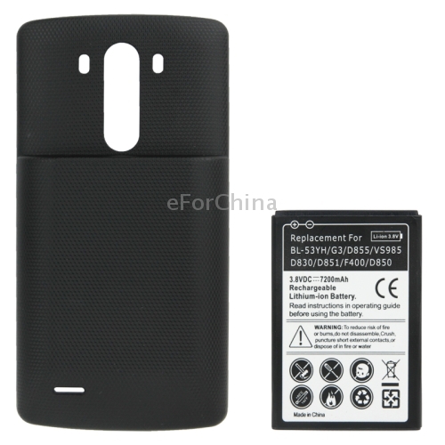 7200mAh Rechargeable Lithium ion mobile phone Battery with Back Cover for LG G3 D855 VS985 D830