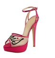 Made to orderPink Embroidery Custom Made Handmade Ladies Shoes Thin High Heels Ankle Back Strap Woman