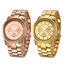 Men s Women s Geneva Platinum Round Face Stainless Steel Band Wrist Watch