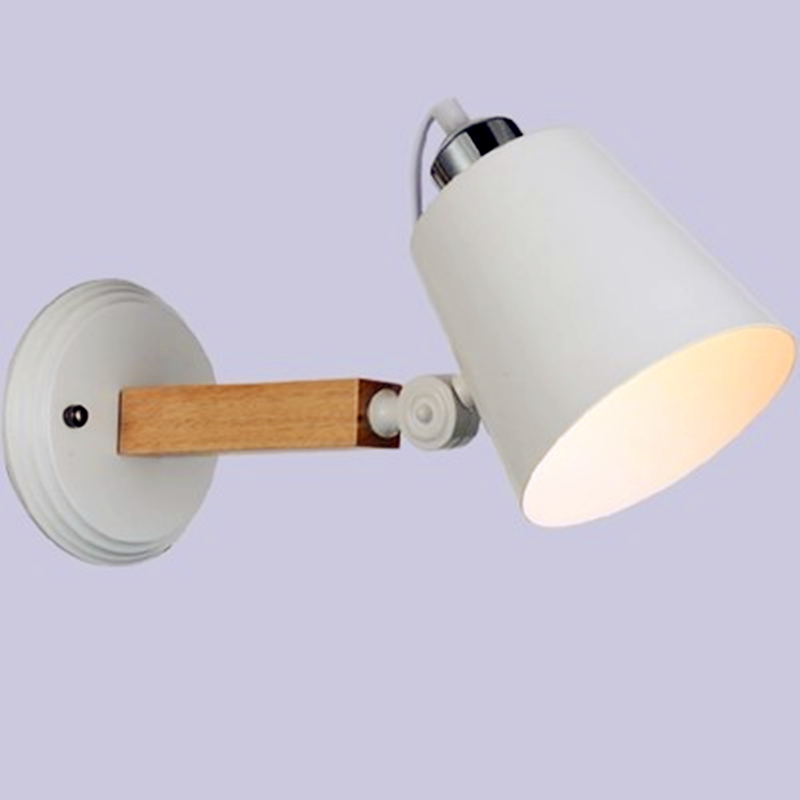 LOFT Nordic Modern LED Wall Lamp Fixtures With White Lampshade For Bedroom Wooden Stair Light Wall Sconce Lamparas Pared E27