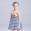 New American Style Baby Dresses Striped Spaghetti Strap Girls Dress Sleeveless Mini Dress With Flowers Decoration