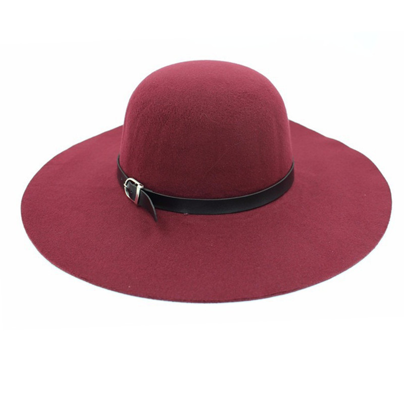 Image of (16 colors)Spring Summer Quality Wool Fashion winter Fedoras Hats For Women's Ladies Crop Floppy Wide-Brimmed Felt Fur Caps Sun