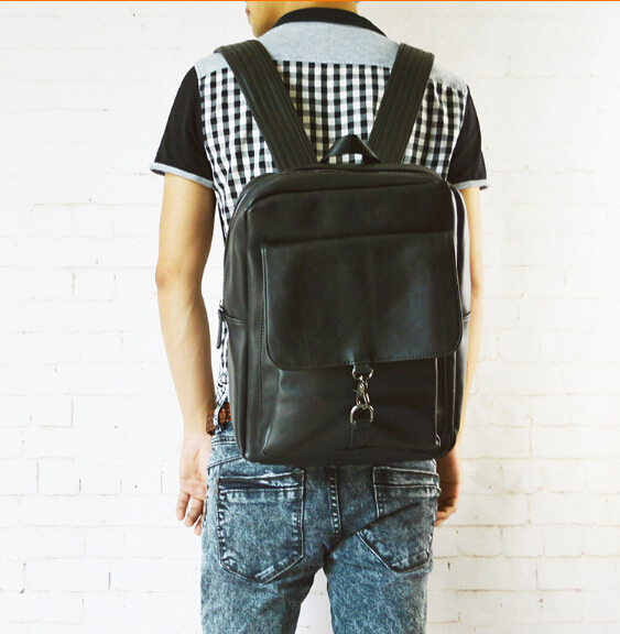 2015 New Style Men's Backpack PU Leather Student Casual School