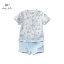 DB2553 dave bella summer baby clothing sets infant clothes boys sets boys print cloth kid blue clothing sets