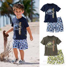 Summer 2016 New bran baby boys sets,Dinosaur kids clothes Cotton baby boys clothing suits children short t-shirt+shorts sports