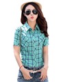 Summer Women slim shirts Fashion short sleeve Plaid Blouses cotton contracted shirt female Flannel tops plus