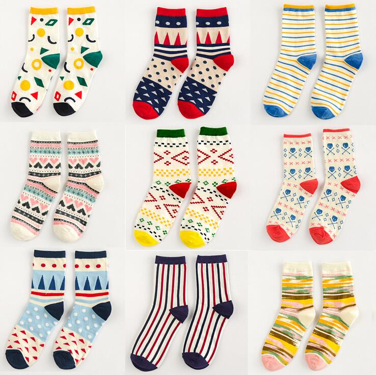 Image of Women Spring Autumn Character Fashion Brand Cotton Socks For Women Cute Polka Dot Stripes Sock 19 Colors