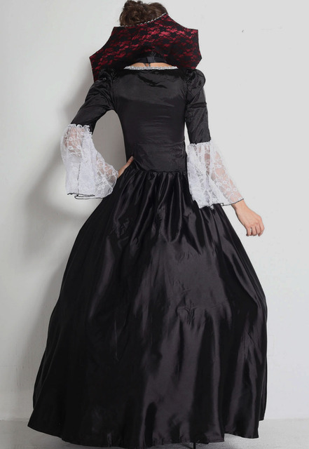 Adult Women Splendid Vampire Dress Halloween Costume Gothic Witch Floor Length Ball Gown Women Costumes +Petticoat Skirt E8840