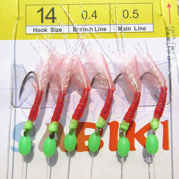 Image of Sabiki Hook Top Quality Fishing Lure Soft Luminous Shrimp 7#-12# Hook 1.3M Main Length fishing tackle Soft Bait Free