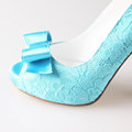 Turquoise aqua blue lace bowknot shoes wedding party shoes peep open toe heels pumps green blue