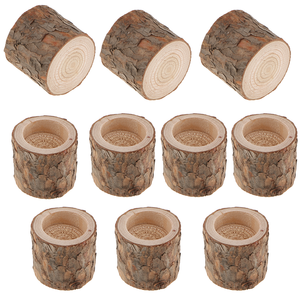 10x Natural Tree Stump Wooden Tealight Candle Holder for Wedding Party Decor