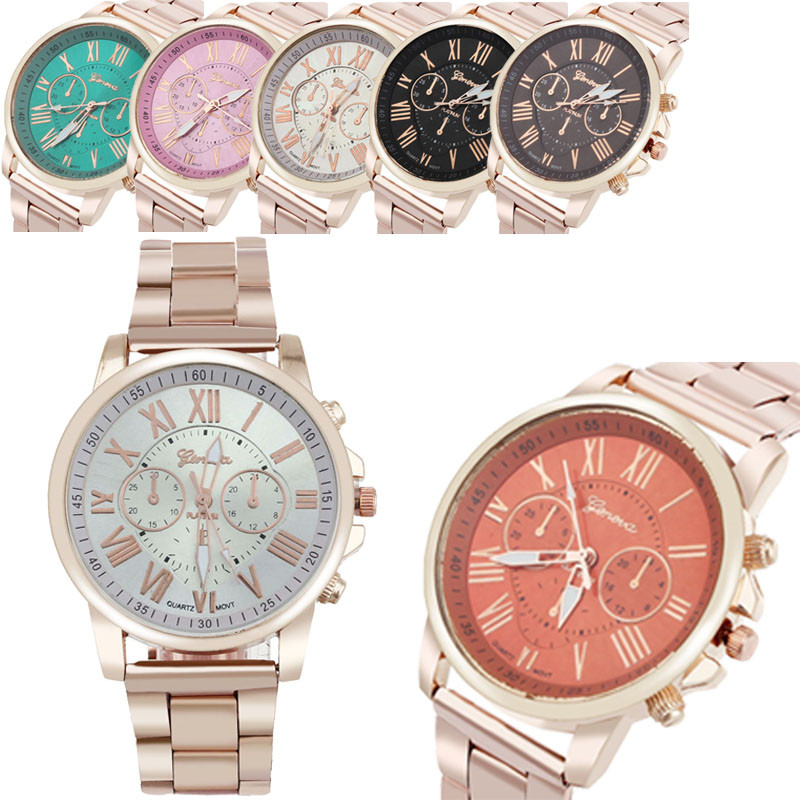 Image of 2016 Free shipping New Geneva Women Dress Steel strap Watch crystal rose golden men casual unisex Quartz wristwatches W407