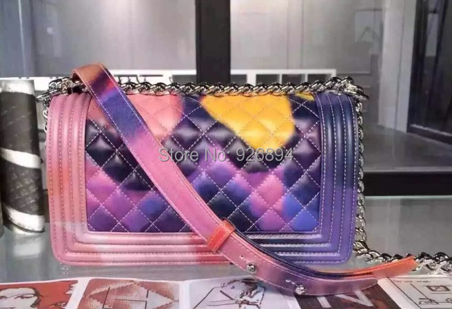 New Design Famous Brand LOGO Graffiti Colorful Genuine Leather