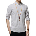 2016 New Fashion Casual Men s Shirt Long Sleeve Korean Slim Fit Shirt Men Cotton Linen