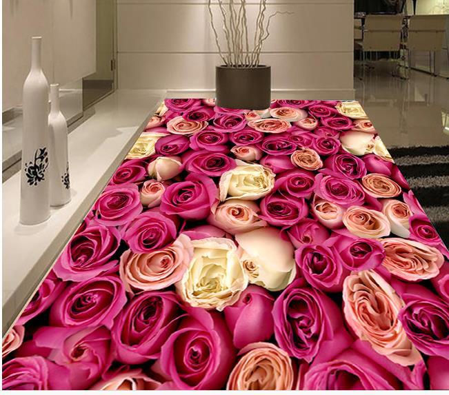 Custom-photo-floor-wallpaper-3D-stereoscopic-Pink-roses-3D-floor-3d-mural-PVC-wallpaper-self-adhesion