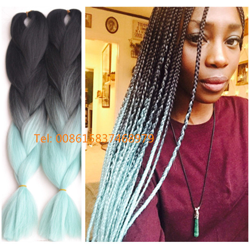 Image of Free shipping ombre Kanekalon braiding hair two toned jumbo braids synthetic hair extension Black ombre Mint Green