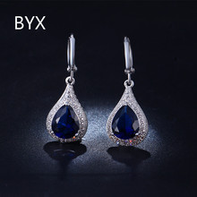 Beautiful 1.2 carat blue zircon white gold plated water drop earrings for women engagement wedding party fashion jewelry YXSE020