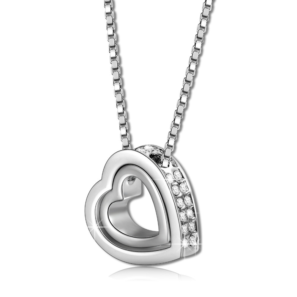 Ninabox Double Heart Shape 18K White Gold Plated Necklace Made with ...