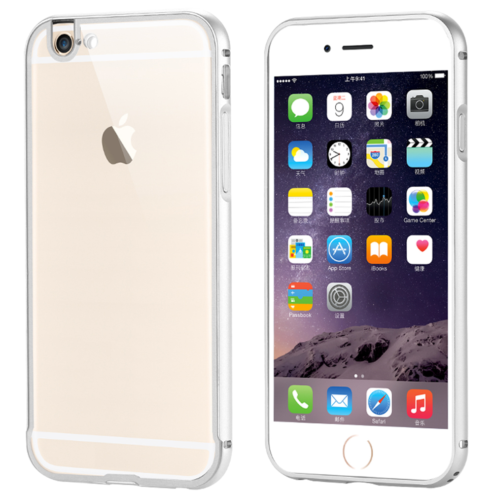 20Pcs Luxury Metal + Acrylic Clear Back Cover For Apple Iphone 6 Plus 5.5 Inch Cell Phone Hybird Slim Luxury Aluminum Wholesale