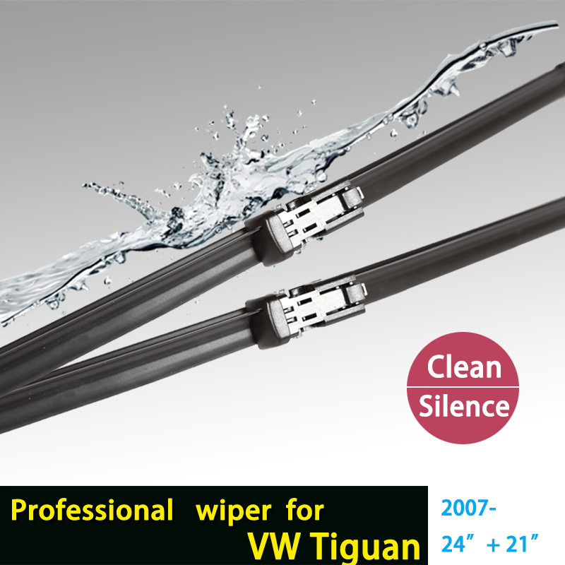 Image of Car windshield wiper blades for Volkswagen Tiguan(2007 Onwards), 24"+21", natural rubber, bracketless, car accessories