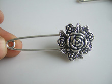 6Pcs Silver Tone Large Rose Flower Durable Strong Metal Kilt Scarf Brooch Safety Pin 55mm
