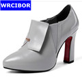 Women shoes 2017 Woman Genuine leather Sexy Thick Heels Pointed Toe platform Pumps female Fashion Red