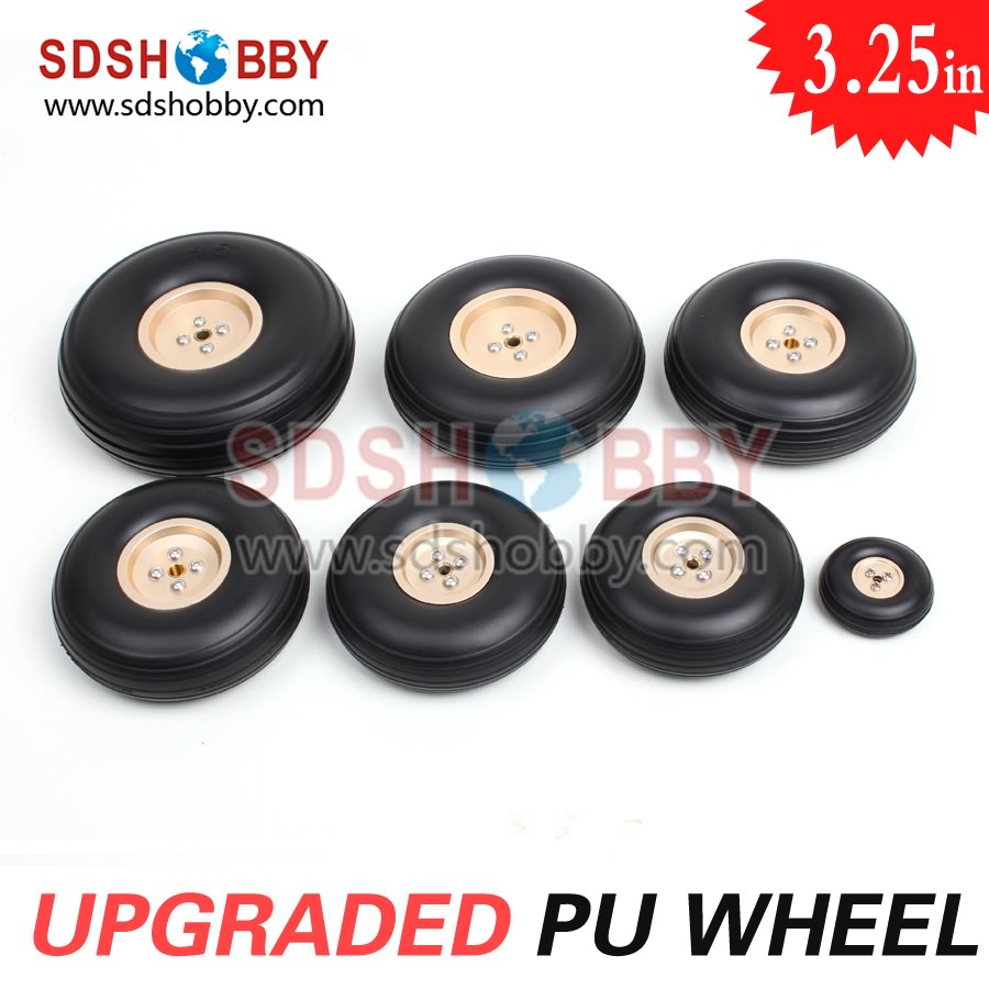 3.25in/83mm PU Wheels RC Airplane Wheels Upgraded PU Wheels with Golden Aluminum Hub D83*H30*5mm