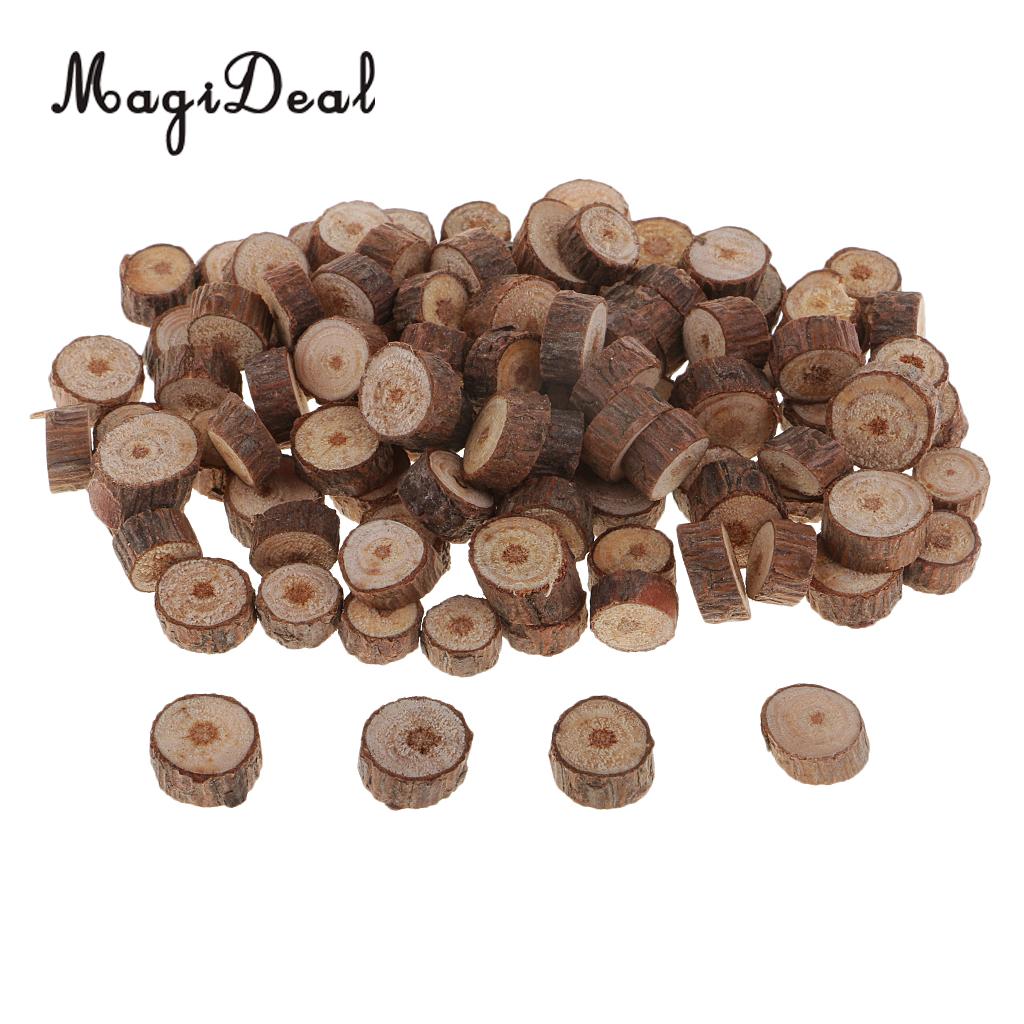 100x 5-10mm Assorted Natural Pine Tree Wood Slices Logs Circles Discs Pieces 