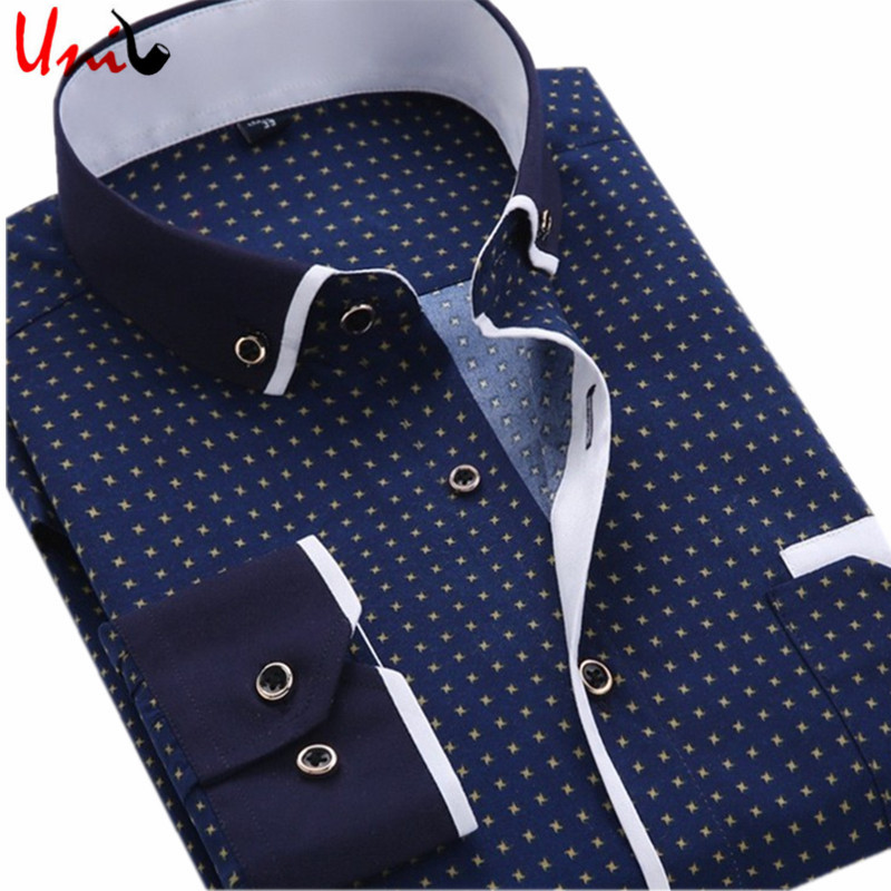 Image of Men Dress Shirt 2016 Spring New arrival Button Down Collar High Quality Long Sleeve Slim Fit Mens Business Shirts M-5XL YN026