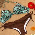 Women Push Up Bikini Sexy Retro Bandage Swimsuit Brown Printed Vintage Swimwear Bathing Suit Women Girls