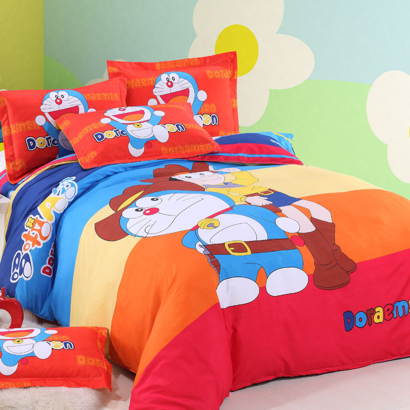 Home Textiles 4pcs Bedclothes,Child Cartoon Pattern Doraemon Bedding Set Include Duvet Cover Bed Sheet Pillowcases Free Shipping