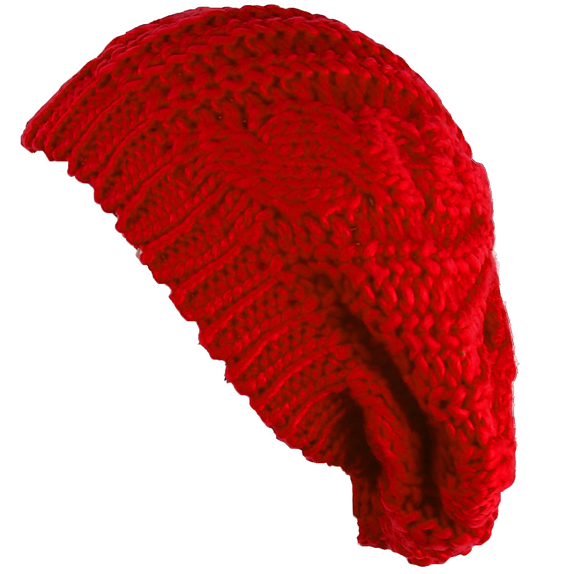 FS Hot New Women Baggy Beret Chunky Knit Knitted Braided Beanie Hat Ski Cap Red