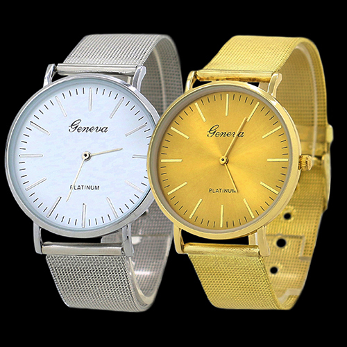 Men s Women s Geneva Mesh Band Round Dial Analog Quartz Casual Wrist Watch