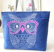 Cartoon Owl Printed Canvas Tote Female Casual Beach Bags Large Capacity Women Single Shopping Bag Daily Use Canvas Handbags