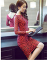 Europe United summer 2016 fashion Big yards Bud silk Women dress elegant Round neck long sleeve