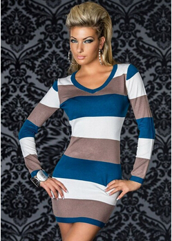damenmode Лангесе ärmel gestreift kleid minikleid