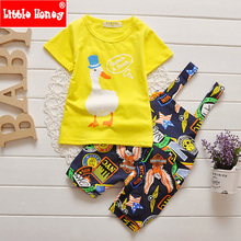 2016 New Summer Baby Boy Clothes Fashion Kids Boys Clothes Toddler Boys Clothing Set Cartoon T-shirt + Suspender Pants T539