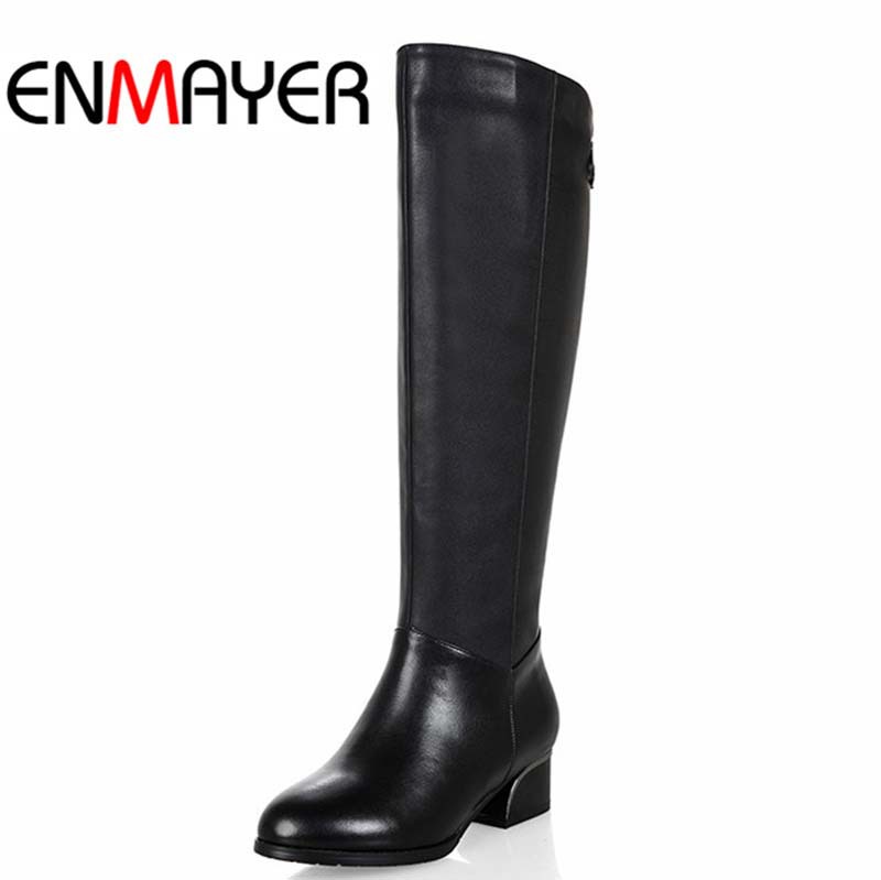 Фотография ENMAYER New arrive women boots shoes zipper winter boots fashion round toe with genuine leather over the knee boots for women