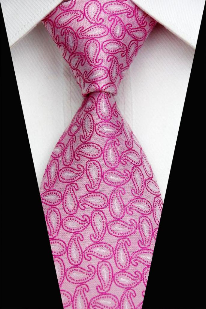 NT0554 Pink White Paisley New Classic Silk Polyester Man s Jacquard Woven Necktie Business Casual Knitting