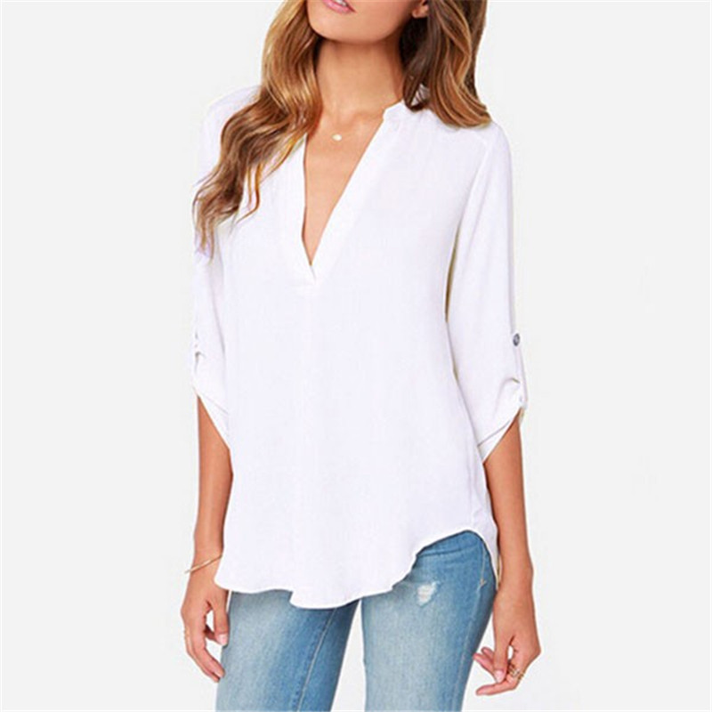 Zanzea 2018 Spring Women V Neck Chiffon Blouse Tops Fashion OL Style Fold Long Sleeve Casual Gray Blouses Plus Size Blusas Shirt aeProduct.getSubject()