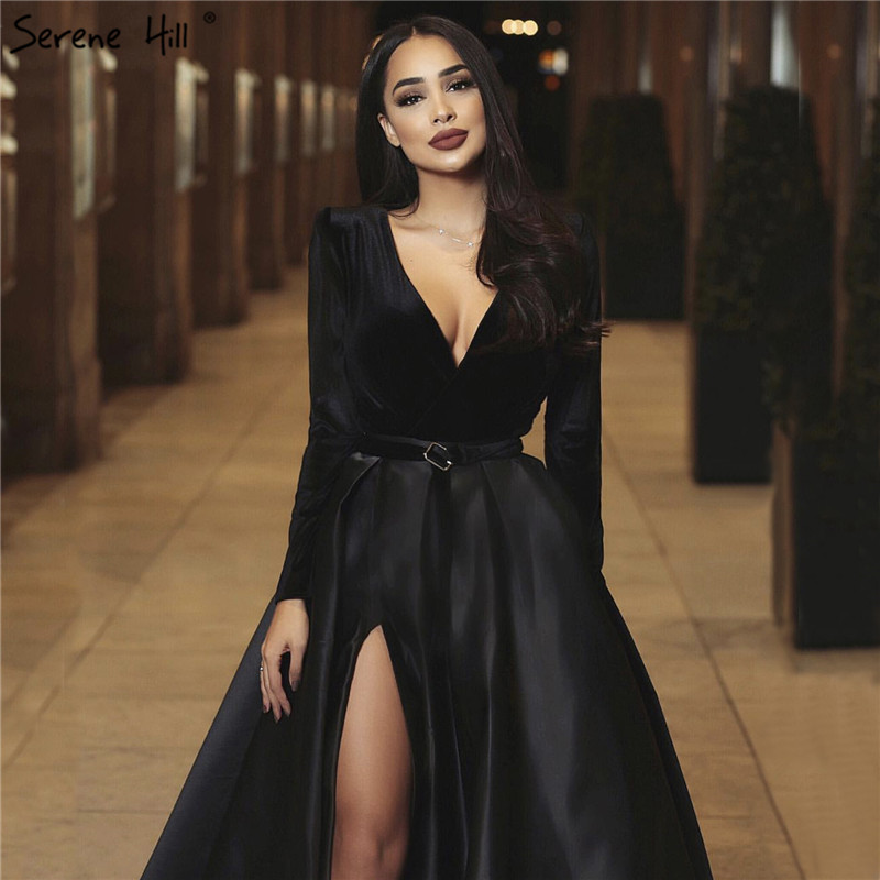 black velvet long sleeve gown