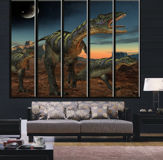 5 Pieces (No Frame) Dinosaur In The Moonlight Modern Animal Oil Painting Wall Pictures For Children Kids Living Room Wall Decor