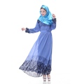 New Solid Colors Long Sleeve Abaya Islamic Women Chiffon Belt Muslim Dress