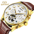 top Brand Kinyued Waterproof Mechanical Watch Automatic Men Bronze Skeleton Watches Squelette Tourbillon Calendar Gold Relojes
