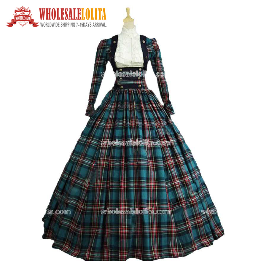 Top Sale Plaid Long Victorian Civil War 3 pc font b Tartan b font Period Dress