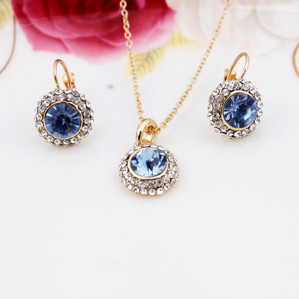 Image of 18K Gold Plated Fashion 2014 New Upscale Temperament Semicircular Austrian Crystal Earrings Necklace Jewelry sets For Women