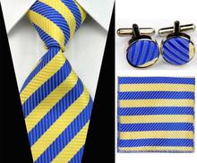 SNT0105 Hot Sale 2014 Fashion Man Blue Ties Necktie Set Cufflink Hanky Checked Striped Casual Neckties