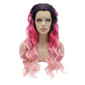 K06 Dark Root To Red Pink Ombre Color Wavy Synthetic Lace Front Wigs Stylish Heavy Density