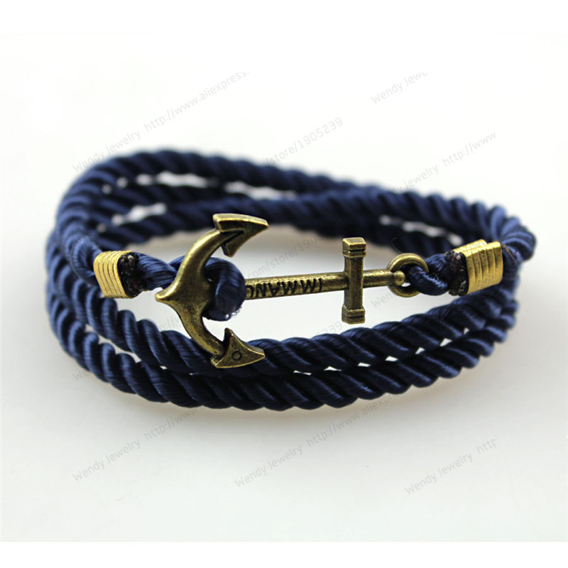 Image of 2016 New Arrive DIY Rope Black Blue Anchor Bracelet Fashion Women Men Hooks Bracelet Wholesale Bangle Hot Saling